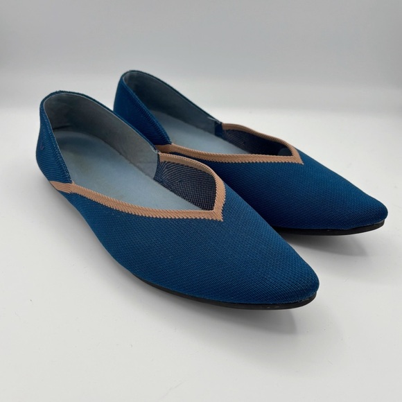 Vivaia Pointed-Toe V-Cut Flats 40 9 Marine Blue Tan - Picture 10 of 10